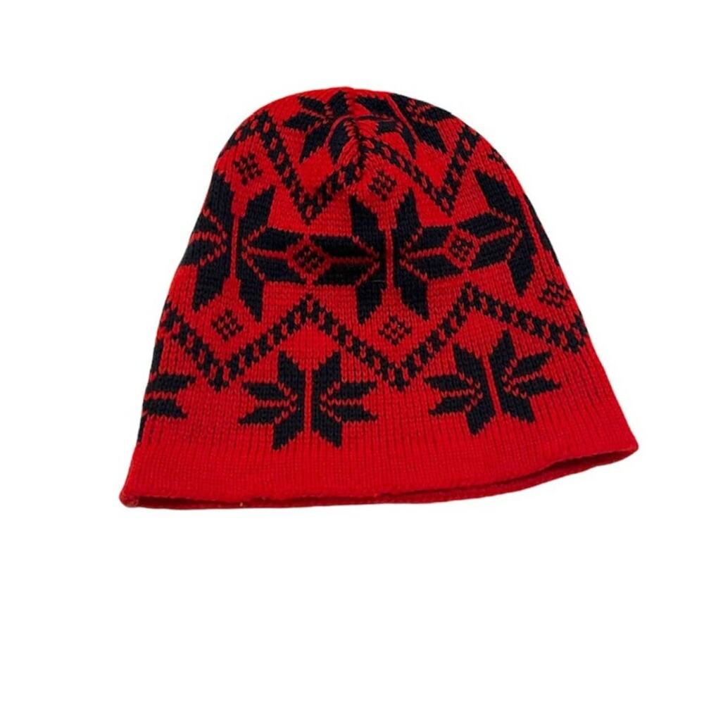 Vintage Wigwam Red Vintage Wool Beanie blue snowflakes